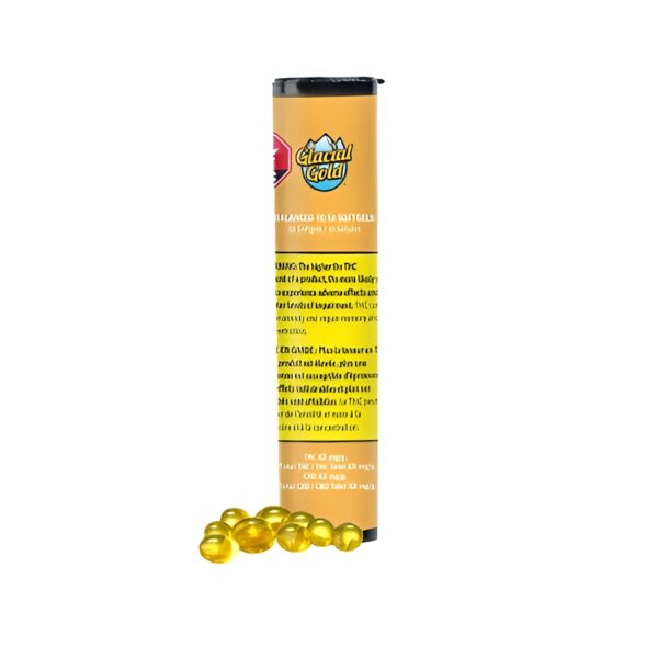 Balanced 10:10 softgels, 10mg THC 10mg CBD softgels, THC CBD balanced capsules, Glacial Gold softgels, Emprise Solar Eclipse softgels, Balanced cannabis softgels, THC CBD 1:1 softgels