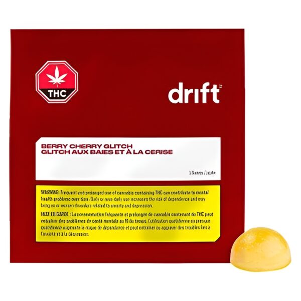 Berry Cherry Glitch THC Gummy, Drift Edibles, 10mg THC Gummy, Hybrid THC Soft Chew, Sweet Berry Cannabis Edible, Tangy Cherry THC Gummy, Single-Serve THC Gummy