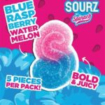 Blue Raspberry Watermelon THC Gummies, Spinach SOURZ Indica Edibles, 10mg THC Soft Chews, Dual-Flavour Cannabis Gummies, Sour Coated THC Edibles, Indica Dominant Gummies, Natural Flavour Cannabis Chews